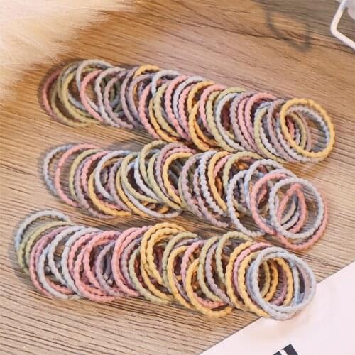 100Pcs Girls Cute Nylon Elastic Hair Bands Rubbers Scrunchie Ponytail Holder Hair Ornament Hair Accessories Headband