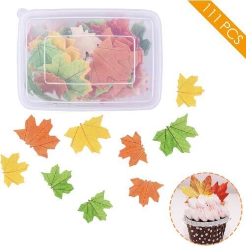 111Pc Maple Leaves Edible Wafer Rice Paper Edible Cake Topper Glutinous Rice Cake Cream Decoration Birthday Wedding Cake Tools
