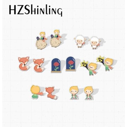 2020 New Arrival Cute Little Prince Stories Stud Earrings Handcraft Prince and Fox Rose Jewelry Acrylic Epoxy Earrings
