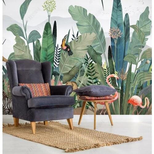 Milofi custom 3D wallpaper Large hand-painted Southeast Asia plants forest flowers and birds animal background wall