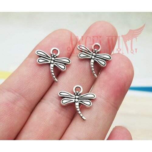 50pcs/lot--16x16mm, Dragonfly chams, Antique silver plated Dragonfly charms,DIY supplies, Jewelry accessories