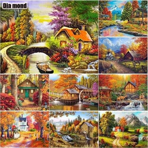 5D DIY Scenery Diamond Painting House Landscape Diamond Embroidery Cross Stitch Full Square Round Drill Manual Gift Home Decor