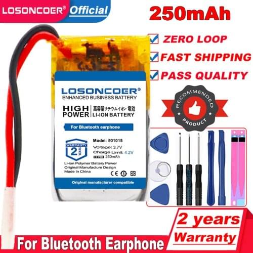 501015 250mAh Battery For Bluetooth Earphone Sound Driving Recorder Mouse Toys MP3 MP4