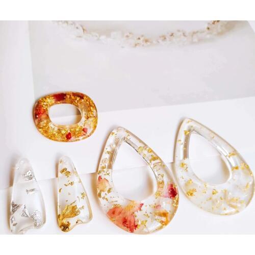 Acrylic Drip Shape Ear Drop Gold Foil Pendant Accessories Necklace Charms Jewelry Finding Diy Material 4pcs