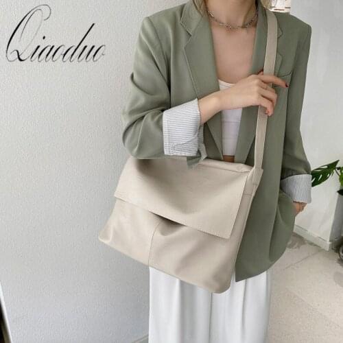 Qiaoduo Big Women Hobo Bags 2021 High Quality Soft PU Leather Messenger Bag Vintage Black Shoulder Bag Ladies Large Tote Handbag