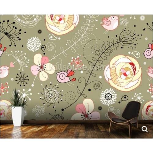 Large flower bird wallpaper,Floral Birds,cartoon murals for children room bedroom sofa background wallpaper papel de parede