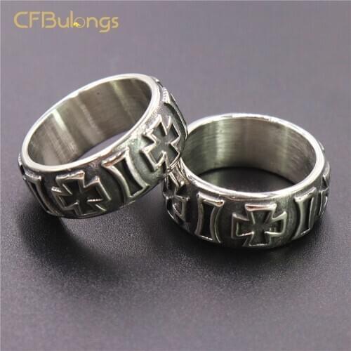 CFBulongs Mens Stainless Steel Simple Cross Ring Cool Fashion Knight Templar Finger Ring Punk Jewelry