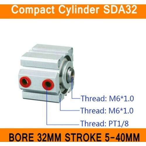 SDA32 Cylinder SDA Series Bore 32mm Stroke 5-40mm Compact Air Cylinders Dual Action Air Pneumatic Cylinder ISO Certificate