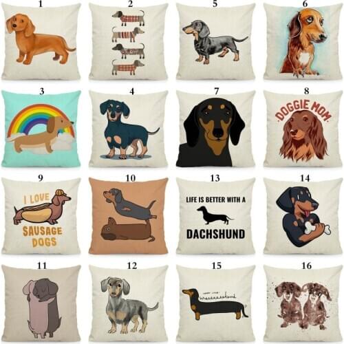 XUNYU Cute Dachshund Print Cushion Cover Dog Pillow Home Decorative Pillow Case 45x45cm DWG014