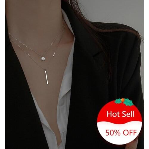 Double layer Necklace Round Shiny Full Zircon Long pendant Necklaces Gift For Beautiful Girl Fine Accessories Pearl Jewelry