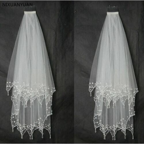 Wholesale White Ivory Simple White Ivory Wedding Veils with Comb Beading Beaded Sequins Bride Veil