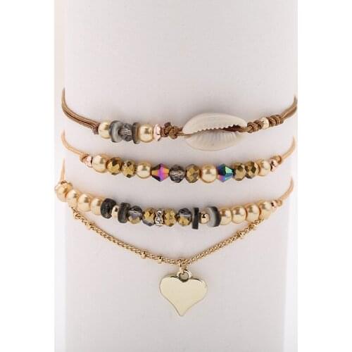 HANJING Love Heart Bracelet For Women Jewelry Multilayer Bohemian Bead Braided Rope Shell Bracelet Set Female Jewelry