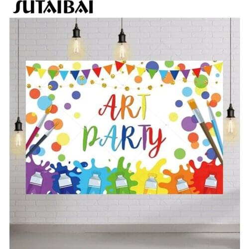 Art Party Backdrop Splatter Painting Bunting Brush Pigment Custom Children Birthday Photography Background Banner Decorations