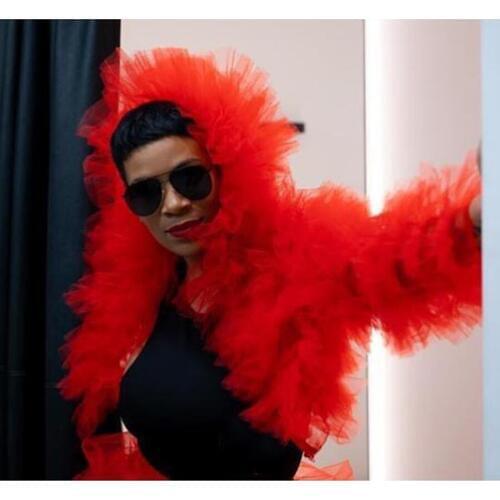 High Fashion 2020 Red Tutu Short Women Jacket Outside With Hood Mini Ruffles Tiered Tulle Women Clothing Full Sleeves