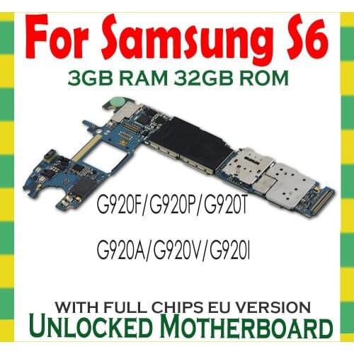 For Samsung Galaxy S6 Motherboard G920F 32GB 64GB Unlocked Motherboard With Full Chips IMEI Android OS Logic Board Mainboard