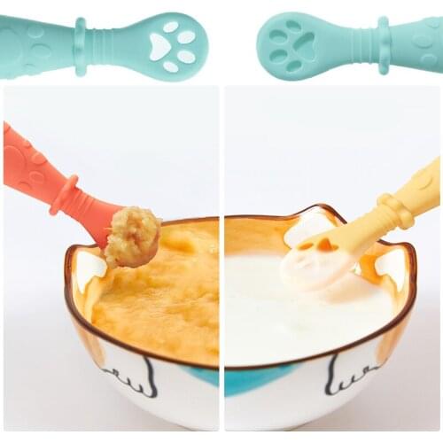 BPA Free Silicone Pre-Spoon Baby Spoon Set 2PCS/lot Self Feeding Utensil Baby Weaning Spoon for Kids Ages 6 Months