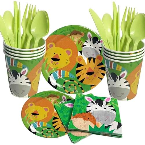 Jungle animals Theme Birthday Party Decor lion Disposable Tableware Set Paper Plate Cup Baby Shower Decor