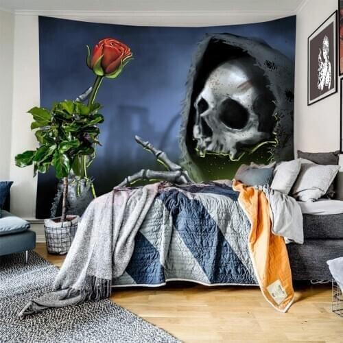 Wall Tapestry Skull Print Household Wall Tapestry Halloween Wall Hanging Carpet Decorative Cloth