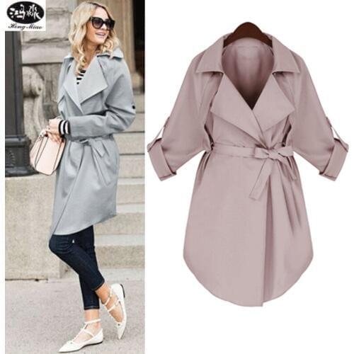 HongMiao 2018 New Fashion Elegant Sash Spring Autumn Trench Coat Windbreaker Female Long Coat Bow Belt Turndown Overcoat