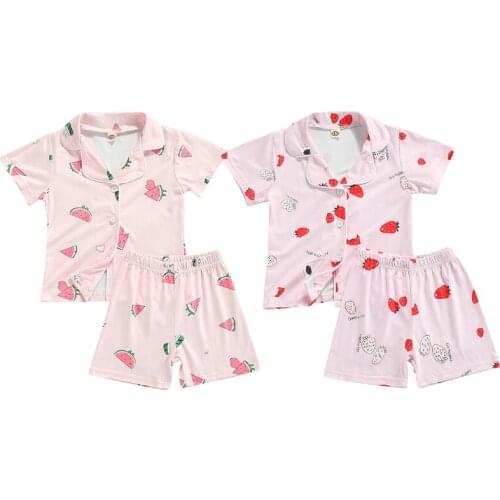 3-7Years Baby Girls Pajama Sets 2021 Summer Fruit Printed Short Sleeve Pyjamas Tops Shorts Children Sleepwear Kids Nightwear