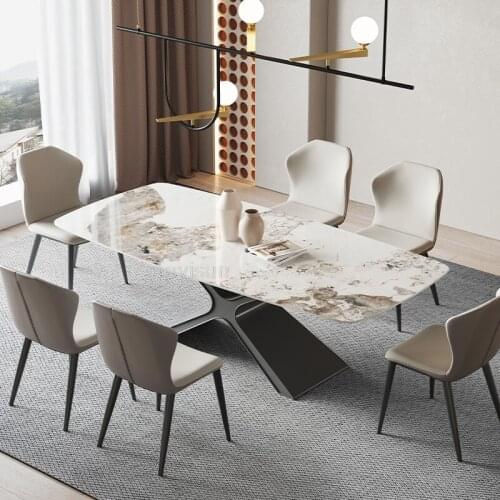 Simple Light Luxury Wedding Dinning Tables Sets 7-Piece Dining Table Marble Top With 6 Cushion Dining Chairs Indoor Furniture