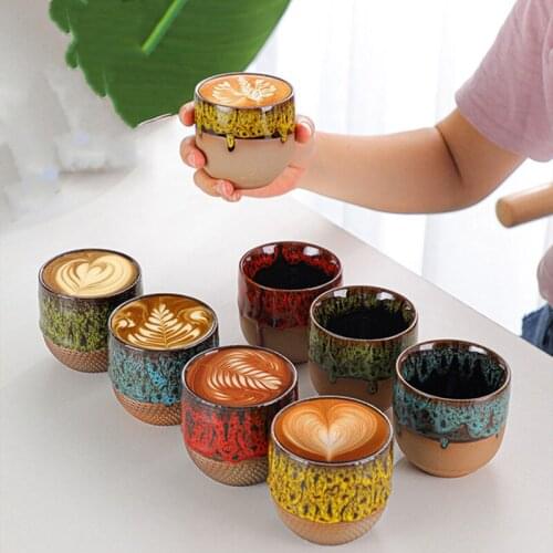 Retro tea cup kiln turned espresso coffee mug creative flow glaze master cup stoneware