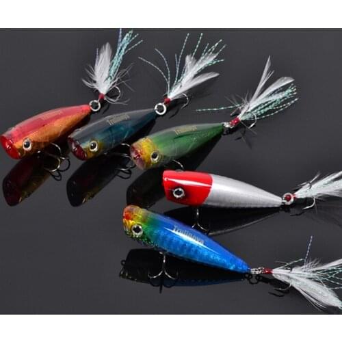 Trulinoya DW20 Poppers Fishing Lure with Feather Treble Hooks 60mm 7g Top Water Hard Bait Popper Poper Bait Fishing Tackle