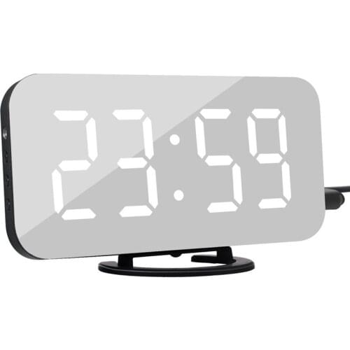 LED Alarm Clock Mirror Digital Clock Snooze Time Temperature Night Display Reloj Despertador 2 USB Output Ports Table Clock