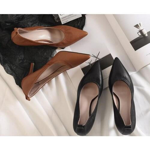 Fashion Leather High Hee Pumps Pointed Toe Work Pump Stiletto Woman Shoes Wedding Shoes Office Career Elegant Pumps Larger size