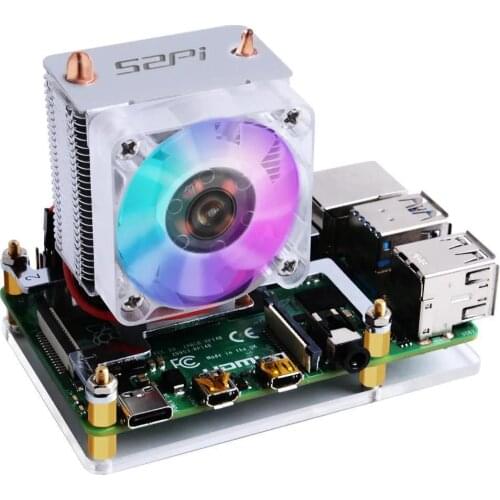 ICE-Tower CPU Cooling Fan V2.0 Super Heat Dissipation 7 Different Colors LEDs DC 5V 5mm copper tube for Raspberry Pi 3B+/4B
