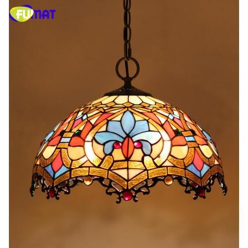 FUMAT Stained Glass Lamp European Style Art Glass Lampshade Pendant Lights Living Room Hotel Bar Kitchen Light Fixtures LED
