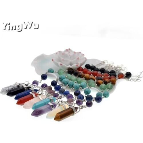 Yingwu Natural Stone Purple Crystal Carnelian Opal Lapis Quartz Ball Chain Dowsing Necklace Healing Chakra Pendulum
