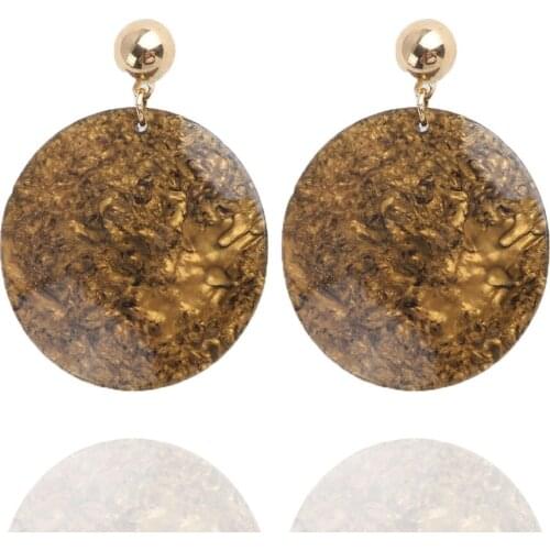 New Statement Coffee Sliver Marbling Big Round Acrylic Drop Earrings For Women Vintage Resin Dangle Earrings Fashion Jewelry