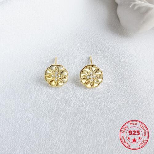 Korea New Style 925 Sterling Silver Earrings for Women Simple Fashion Chic Gold Flower Stud Earrings Jewelry