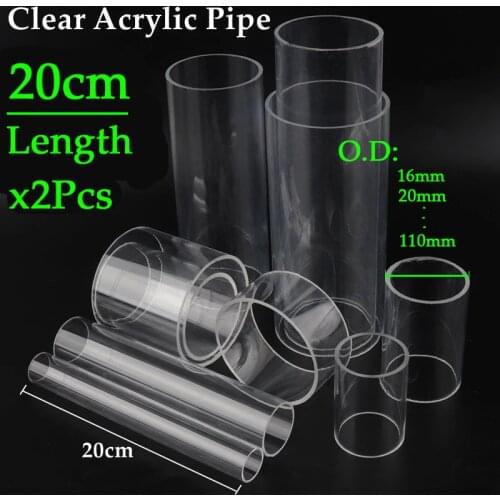 2pcs 20cm Length O.D16-110mm High Transparent Acrylic Pipe Plexiglass Tube DIY Aquarium Fish Tank Clear Glass Pipe Industry Tube