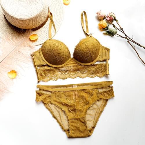 2019 New adjustable Brassiere Thin Black Push Up Bra Set Embroidery Bras Lace Women Lingerie Sets Gather Sexy Underwear Set