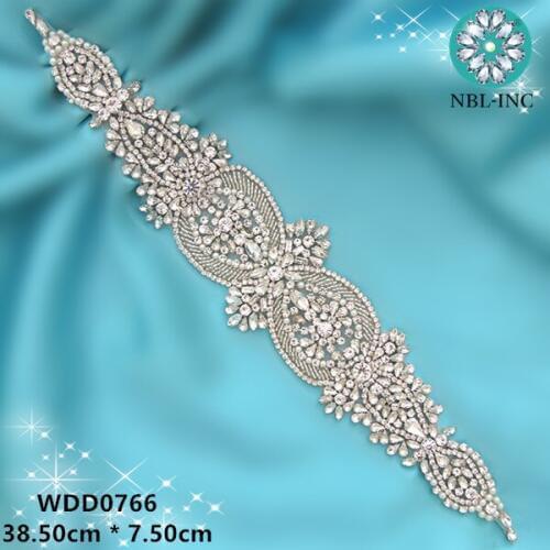 30PCS )Wholesale bridal sash hand beaded sewing crystal rhinestone appliques iron on for wedding dresses sash belt WDD0766