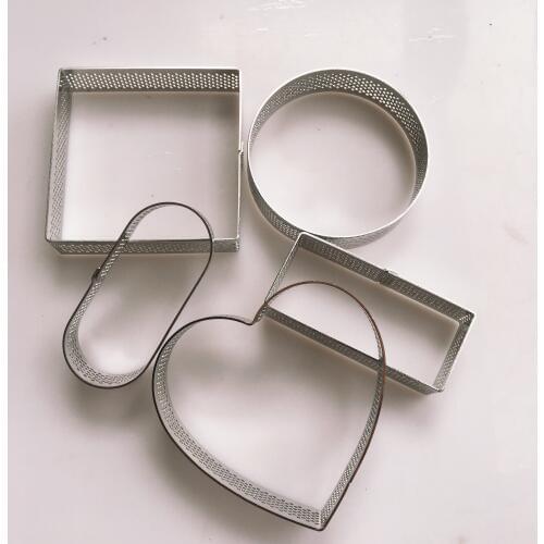 5pcs/lot heart square round oval shaped ss perforated tart ring fruit pie circle