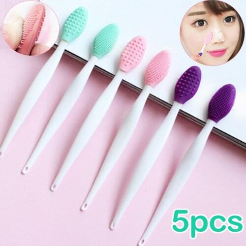 5PCS Silicone Face Cleansing Brush Double-Sided Facial Nose Exfoliator Scrubber Massager Blackhead Removal Clean Brush for Women
