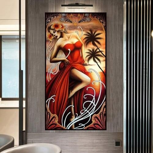 5D Diamond Painting Abstract Woman Red Dress Lady Full Diamond Mosaic Embroidery Portrait Picture Of Rhinestone Home Decor k1921