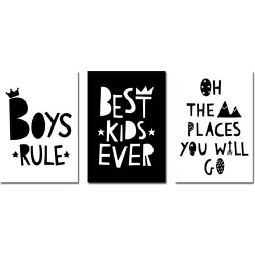Black White Letters Abstract Canvas Painting Wall Art Boys Rule Picture Nursery Posters Print Living Room Corridor Decoration