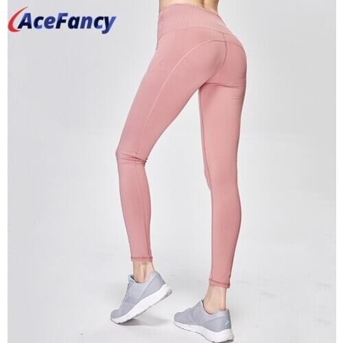 Acefancy Pink Fitness Leggings Sexy Solid Yoga Leggings Women High Waist Leggings 18-188 Yoga Booty Leggings Workout Sportswear