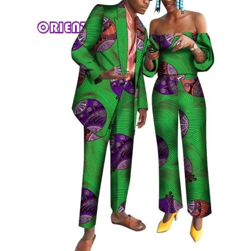 African Couple Suits Set African Clothes Men Blazer Coat and Pants Women Blouse and Pants Set Party Dress Private Custom WYQ723
