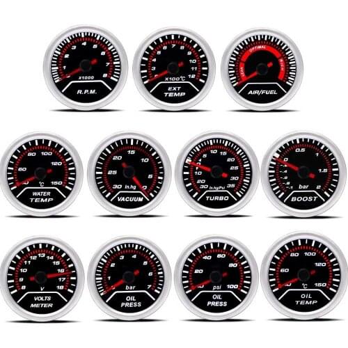 2" 52mm Car boost gauge bar psi Exhaust gas temp water temp oil temp oil press Air fuel gauge voltmeter tachometer