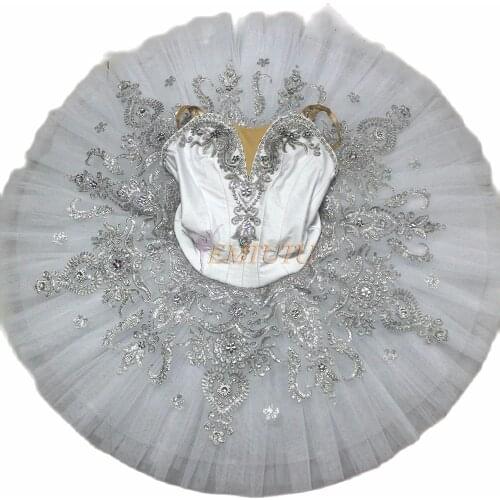 White Silver Adult Professional Ballet Tutu Snow Queen Pancake Performance Ballet Tutus Nutcracker Ballet Stage Costume Women