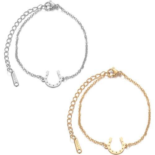2019 Titanium Stainless Steel Horseshoe Charm Bracelets Gold Steel Tone Adjustable Link Chain Bangle pulseras mujer Jewelry
