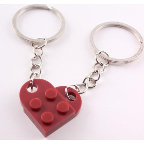 Brown Cute Heart Shaped Blocks Keychain Keyring For Women Girl Jewelry Cartoon Toy Brick Handbag Key Holder Decoration Kids Gift