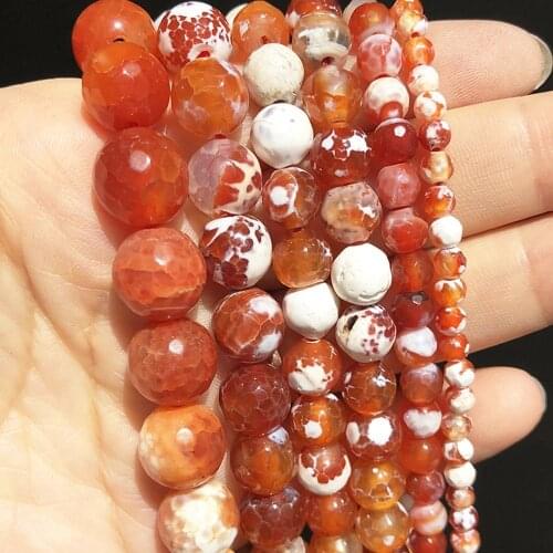 Natural Faceted Orange Fire Agates Stone Beads Round Loose Beads For Jewelry Making DIY Bracelet Necklace 15"inch 4/6/8/10/12 mm