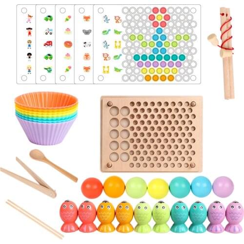 Wooden Toys Fishing Game Clip Beads Game Matching Game Toy Set