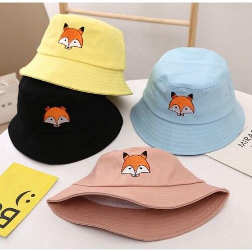 Childrens Hat Boys Girls Baby Sun Hat Korean Simple Cartoon Fox Embroidery Fisherman Hat Harajuku Outdoor All-match Basin Cap